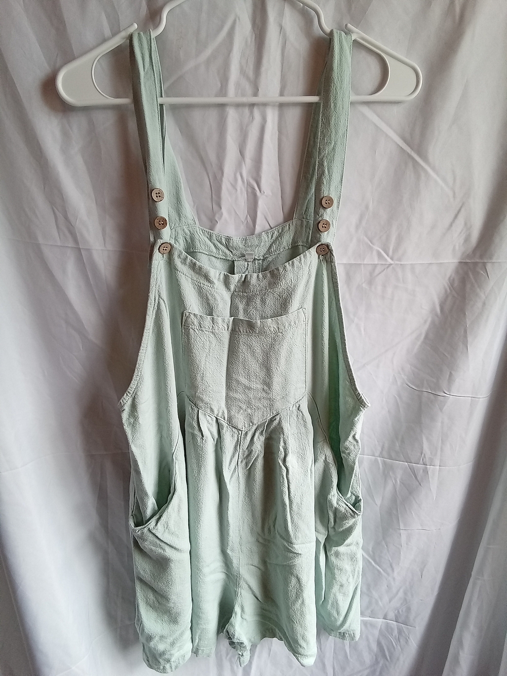 Sage Green Womens Cotton Overall Romper- Casual Pocket Pinafore. L